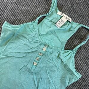 American Rag Cie Womens Tank Top XS Teal Button Front Rayon Lace Trim
